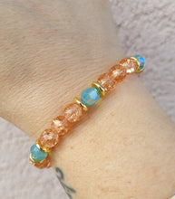 Load image into Gallery viewer, Peach Crackle Quartz with Seafoam Crystal Accents - Stash Beaded Bracelet