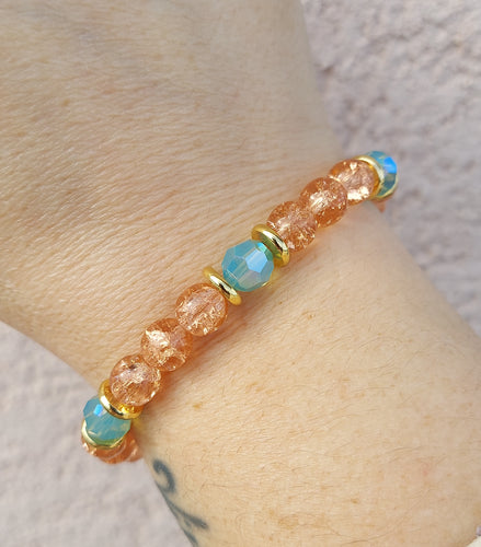 Peach Crackle Quartz with Seafoam Crystal Accents - Stash Beaded Bracelet