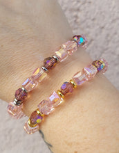 Load image into Gallery viewer, Mystic Pink Cube with Purple AB Accents - Stash Beaded Bracelet