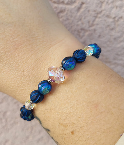 Mystic Melon Sapphire with Crystal AB Center - Stash Beaded Bracelet