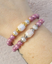 Load image into Gallery viewer, Rubellite with Cream &amp; Gray Accents - Stash Beaded Bracelet