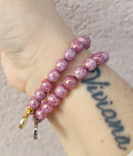 Load image into Gallery viewer, Rubellite with Cream &amp; Gray Accents - Stash Beaded Bracelet