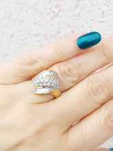 Load image into Gallery viewer, Cocktail Twist Diamond Ring with Baguette &amp; Round Diamonds - 14K Yellow Gold - Estate