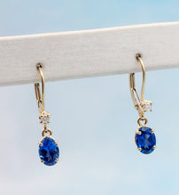 Load image into Gallery viewer, Tanzanite &amp; Diamond Leverback Earrings - 14K Yellow Gold