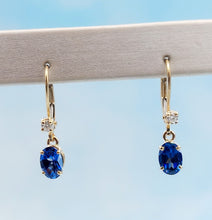 Load image into Gallery viewer, Tanzanite &amp; Diamond Leverback Earrings - 14K Yellow Gold