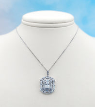 Load image into Gallery viewer, Emerald Cut CZ with Double Halo Necklace - Sterling Silver