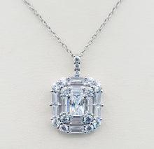 Load image into Gallery viewer, Emerald Cut CZ with Double Halo Necklace - Sterling Silver