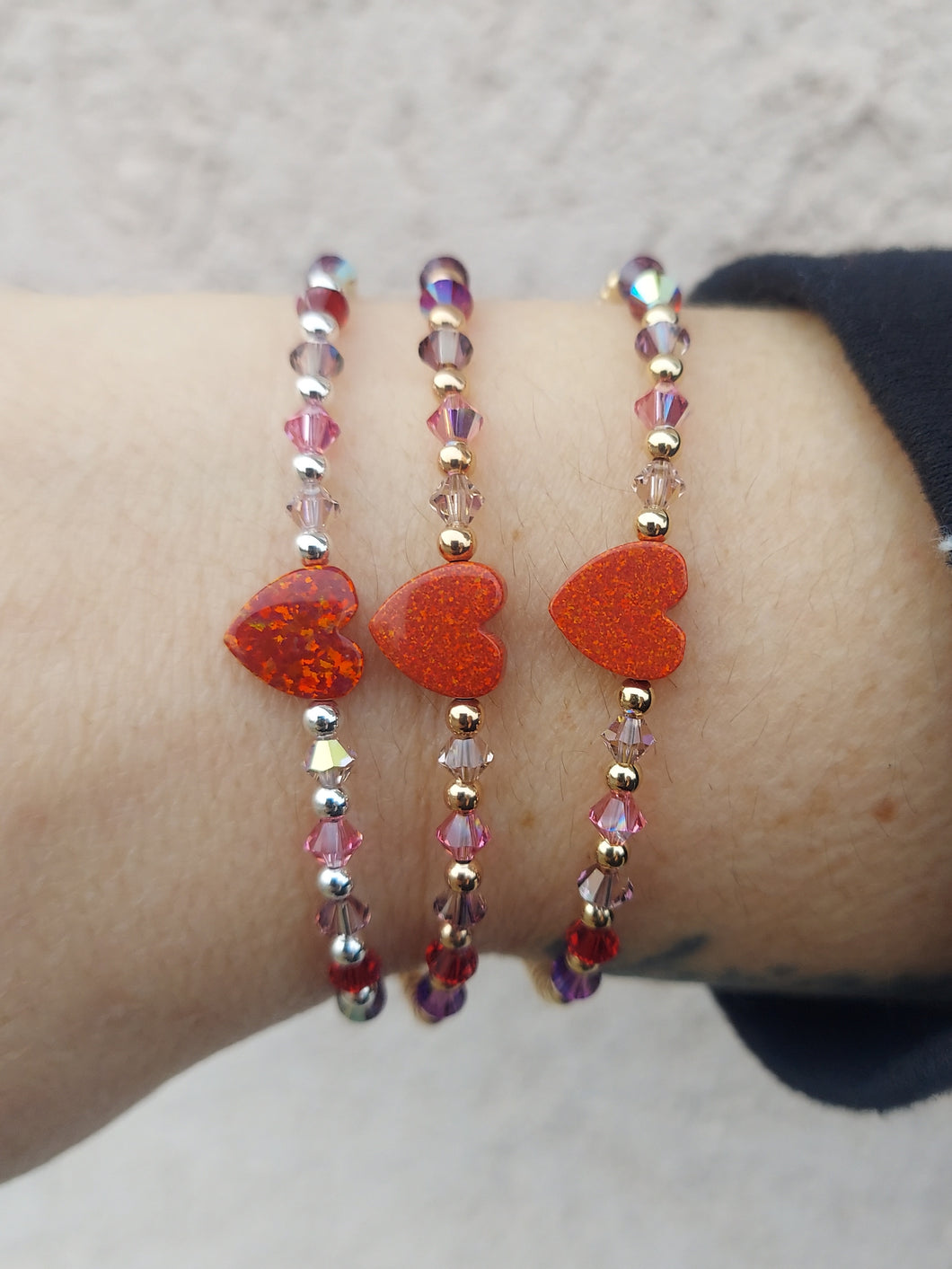 Red Opal Heart Valentine's Bracelet - Marie's Custom Our Whole Heart