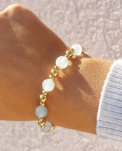 Load image into Gallery viewer, Aquamarine &amp; Gold Day By Day Beaded Bracelet - TJazelle