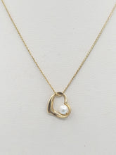 Load image into Gallery viewer, Pearl in Heart Pendant &amp; Wheat Chain - 14K Yellow Gold