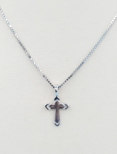 Petite Cross on Box Chain - 14K White Gold