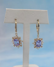 Load image into Gallery viewer, Asscher-Cut Lavender CZ Earrings- Gold Plated