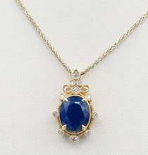 Load image into Gallery viewer, Sapphire and Diamond Vintage Style Pendant &amp; Chain - 14K Yellow Gold