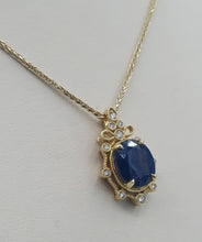 Load image into Gallery viewer, Sapphire and Diamond Vintage Style Pendant &amp; Chain - 14K Yellow Gold