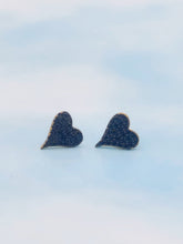 Load image into Gallery viewer, Black Pave Gold Plated Heart Stud Earrings