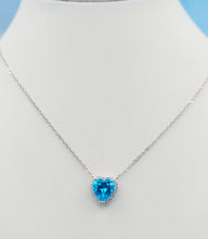 Load image into Gallery viewer, Blue CZ Heart Necklace - Sterling Silver
