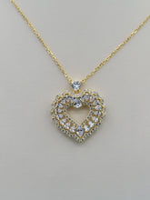 Load image into Gallery viewer, Fancy Open Heart Necklace with Heart Bale - Gold Plated Sterling Silver