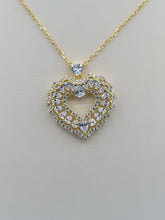 Load image into Gallery viewer, Fancy Open Heart Necklace with Heart Bale - Gold Plated Sterling Silver