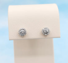 Load image into Gallery viewer, Diamond Stud Earrings with Diamond Halo - 14K White Gold