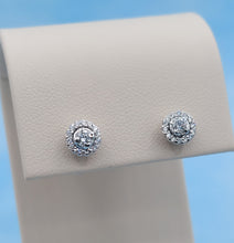 Load image into Gallery viewer, Diamond Stud Earrings with Diamond Halo - 14K White Gold