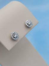 Load image into Gallery viewer, Diamond Stud Earrings with Diamond Halo - 14K White Gold