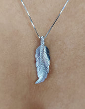 Load image into Gallery viewer, Diamond Feather Pendant &amp; Chain - 14K White Gold