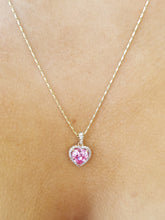 Load image into Gallery viewer, Pink Lab Created Sapphire &amp; Diamond Heart Necklace - 14K Yellow Gold