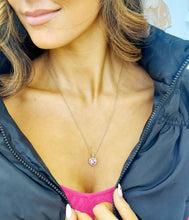Load image into Gallery viewer, Pink Lab Created Sapphire &amp; Diamond Heart Necklace - 14K Yellow Gold