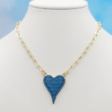 Load image into Gallery viewer, Aimee Turquoise Pave Heart &amp; Gold Paperclip Necklace