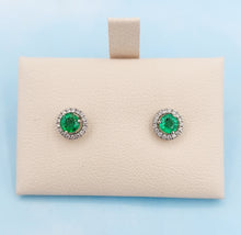 Load image into Gallery viewer, Emerald with Diamond Jackets Stud Earrings - 14K White Gold
