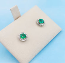 Load image into Gallery viewer, Emerald with Diamond Jackets Stud Earrings - 14K White Gold