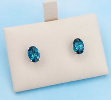 Load image into Gallery viewer, Oval Indicolite Stud Earrings  - 14K White Gold
