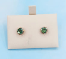 Load image into Gallery viewer, Green Tourmaline with Diamond Halo Stud Earrings - 14K Rose Gold