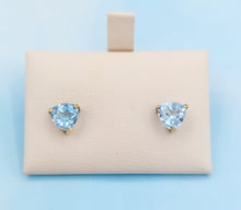 Load image into Gallery viewer, Trillion Aqua Stud Earrings - 14K Yellow Gold