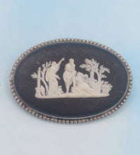 Load image into Gallery viewer, Vintage Wedgewood Black Jasper Silver Pin