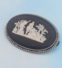 Load image into Gallery viewer, Vintage Wedgewood Black Jasper Silver Pin