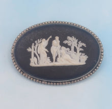 Load image into Gallery viewer, Vintage Wedgewood Black Jasper Silver Pin