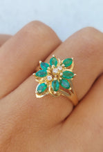 Load image into Gallery viewer, Emerald Flower Estate Ring - 14K Gold