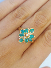 Load image into Gallery viewer, Emerald Flower Estate Ring - 14K Gold