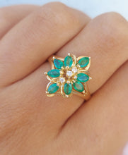 Load image into Gallery viewer, Emerald Flower Estate Ring - 14K Gold