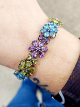 Load image into Gallery viewer, Blue Purple &amp; Green Floral Bracelet - Sterling Silver