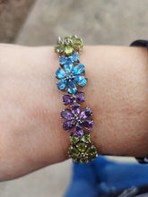 Load image into Gallery viewer, Blue Purple &amp; Green Floral Bracelet - Sterling Silver
