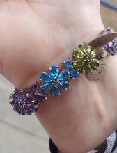 Load image into Gallery viewer, Blue Purple &amp; Green Floral Bracelet - Sterling Silver