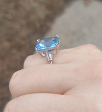 Load image into Gallery viewer, Aqua Emerald Cut Statement Ring - Sterling Silver