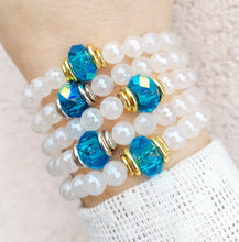 Load image into Gallery viewer, Mystic White Agate &amp; Blue Faceted Crystal Stash Bracelet