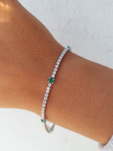 Load image into Gallery viewer, Emerald and Diamond Tennis Bracelet - 14K White Gold