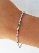 Load image into Gallery viewer, Emerald and Diamond Tennis Bracelet - 14K White Gold