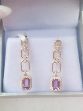 Load image into Gallery viewer, Amethyst Chain Earrings- 14K Yellow Gold