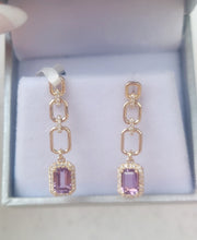 Load image into Gallery viewer, Amethyst Chain Earrings- 14K Yellow Gold
