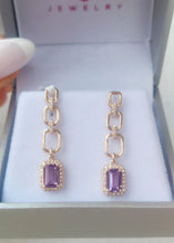 Load image into Gallery viewer, Amethyst Chain Earrings- 14K Yellow Gold